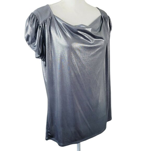 Vintage DS By Debbie Shuchat Evening Blouse Sz Large Metallic Gunmetal Shimmery - Picture 1 of 10